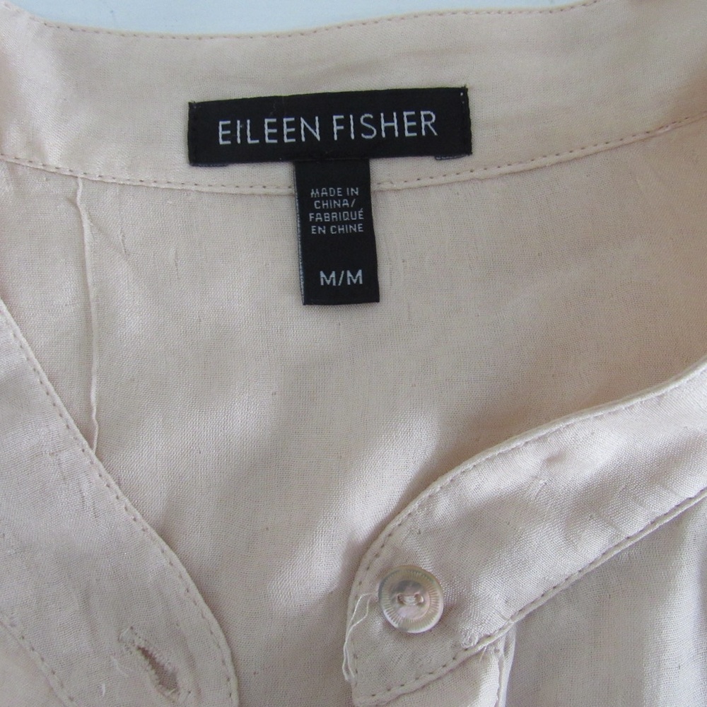 Eileen Fisher Shirt Medium Organic Cotton Silk Light Peach Button Long Sleeve - Picture 2 of 10